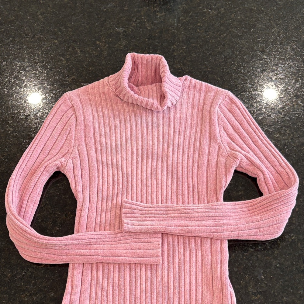 Pink Ribbed Turtleneck Sweater